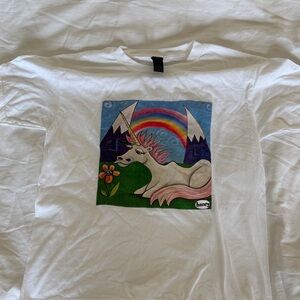 White Kids Tee with Rainbow Unicorn Graphic (Artist: Henry from Seattle)